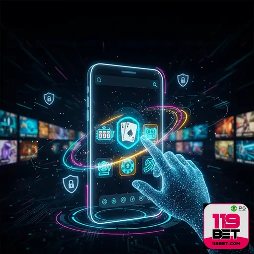 Imagem mostrando a interface da 119bet no aplicativo móvel, destaque para opções de apostas e o site 119bet.